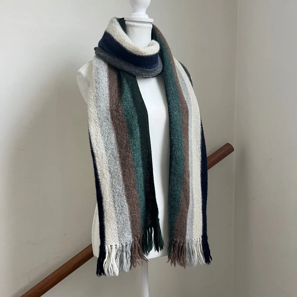 Chunky Extra Long Winter Neck‎ Scarf Fringe Striped Alpaca Knit Cozy Oversized